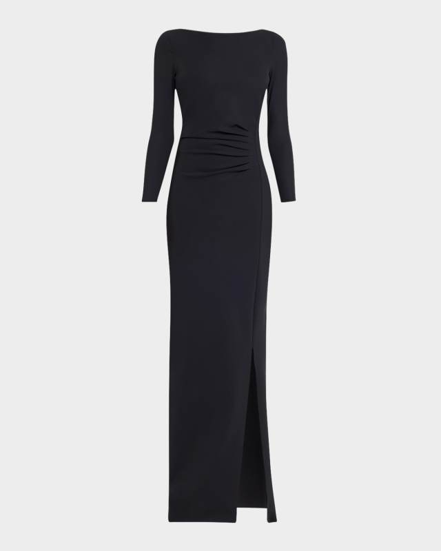 Brestina Bateau-Neck Bow Column Gown